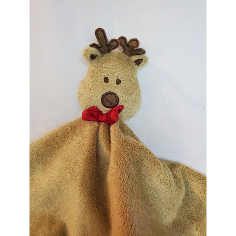 Baby Reindeer Security Blanket Lovey First Christmas Embroidered Plush Red Satin